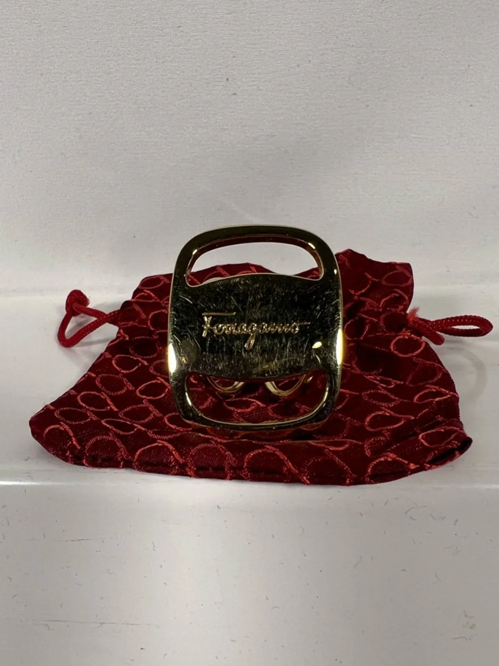 Ferragamo Gancini Gold Tone Scarf Ring Clip Italy